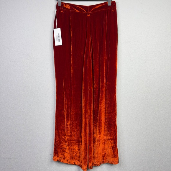 Reformation Wes Pants Set Women 4 Orange Silk Blend Velvet Wide Leg Holiday Luxe - Picture 7 of 15